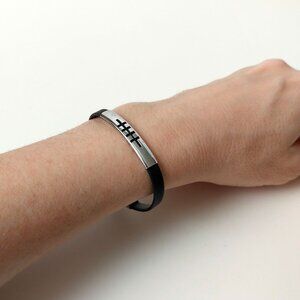 Unisex Modern Minimalist Silver-Plated Rubber Bracelet with Rune Style Engraving